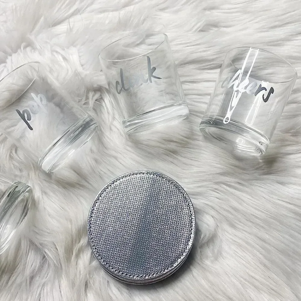 Champagne Glasses and Coaster Five Piece Gift Set Silver